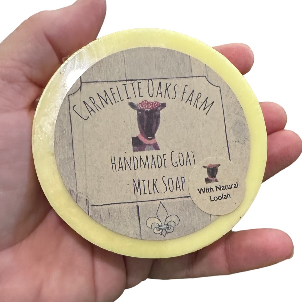 🆕 Goat Milk Loofah Soap, Handmade on our small farm, Lemon Twist Scent